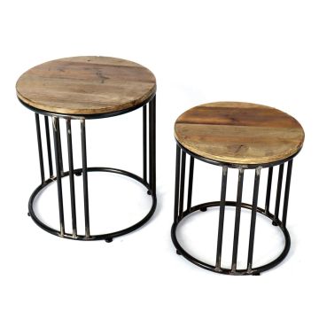 Round industrial side table CAISSA 2 pieces, brown-black, 15"/38,5cm, 17,5"/44cm