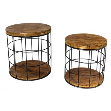 Round industrial side table CALIX 2 pieces, brown-black, 16"/40,5cm, 18,5"/46,5cm