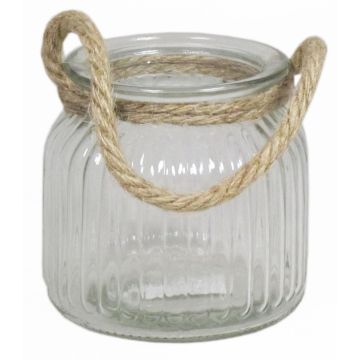 Lantern made of glass ADANNA with handle, vertical stripes, clear, 4.1"/10,5cm, Ø4.3"/11cm