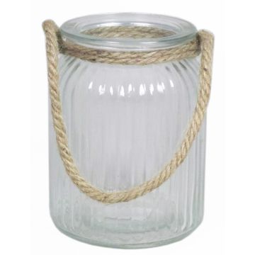 Lantern made of glass ADANNA with handle, vertical stripes, clear, 5.7"/14,5cm, Ø4.3"/11cm