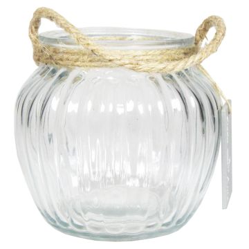 Lantern made of glass AKILI with handle, vertical stripes, clear, 4.1"/10,5cm, Ø4.7"/12cm