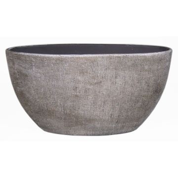 Oval ceramic pot AGAPE with texture, white-brown, 19"x8"x10"/49x20x25cm