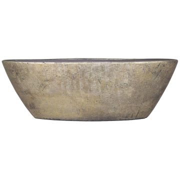 Ceramic boat bowl AGAPE with texture, gold, 26,5"x7,5"x9"/67x19x23cm