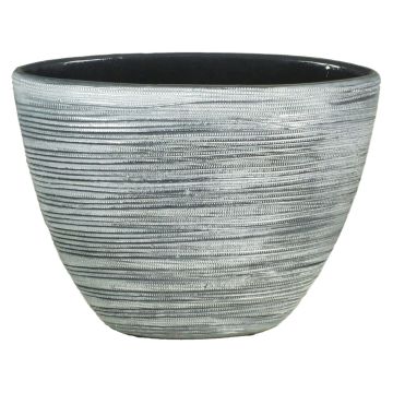 Modern oval flower pot AHDECK, ceramic, grooves, anthracite, 12"x5,5"x8"/31x13,5x20cm
