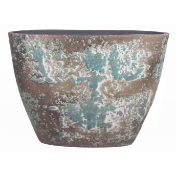 Rustic oval ceramic pot TSCHIL, colour gradient, brown-green, 12,5"x6"x8,5"/32x15x22cm