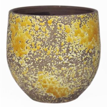 Rustic ceramic pot TSCHIL, colour gradient, ochre yellow-brown, 6,5"/16cm, Ø6,5"/17cm