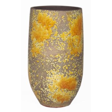 Rustic ceramic vase TSCHIL, colour gradient, ochre yellow-brown, 14"/35cm, Ø7"/18cm