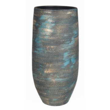 Ceramic flower vase AETIOS, colour gradient, blue-gold, 14"/35cm, Ø7"/18cm