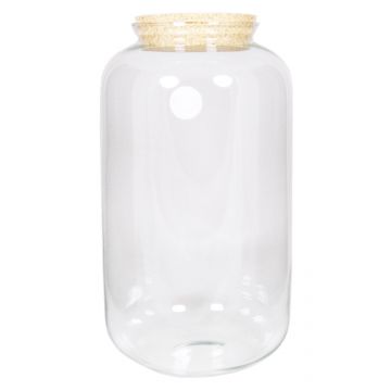 Storage glass ZAJI with cork lid, clear, 17"/43cm, Ø9"/23cm