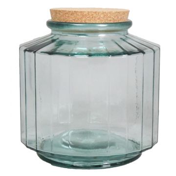 Decorative storage glass LOANA, cork lid, clear-blue, 9"/23cm, Ø9"/23cm