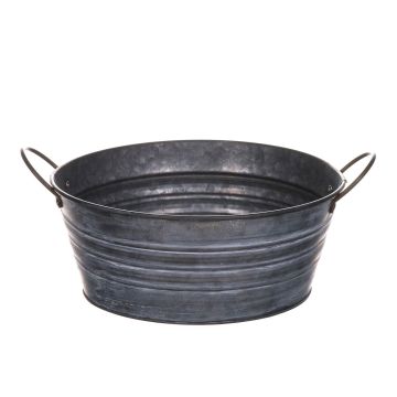 Small zinc tub KONNY with handles, grey-white, 3.7"/9,5cm, Ø8"/21cm
