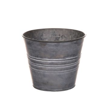 Round zinc pot MICOLATO with grooves, grey, 5.1"/13cm, Ø6"/15,5cm