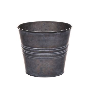 Round zinc pot MICOLATO with grooves, grey, 6"/16cm, Ø7"/18,5cm