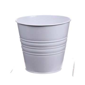 Round zinc pot MICOLATO with grooves, white, 4.7"/12cm, Ø5.3"/13,5cm
