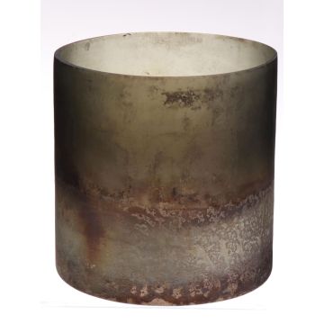 Cylinder candle holder SANSA AIR made of glass, green-silver, 5.1"/13cm, Ø4.9"/12,5cm