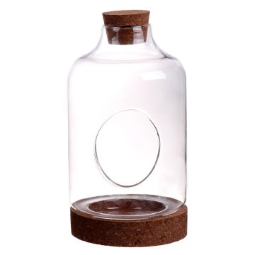Glass terrarium KUKKA, cork lid, cork bottom, clear, 9"/23cm, Ø 4.7"/12cm