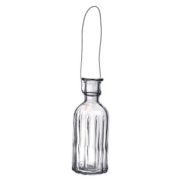 Bottle ANANKE with grooves, glass, handle, clear, 7.5"/19cm, Ø 2.9"/7,4cm