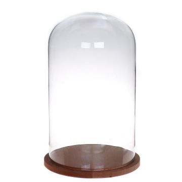 Glass bell HELVIN with wooden base, clear, 15"/38cm, Ø9"/22cm