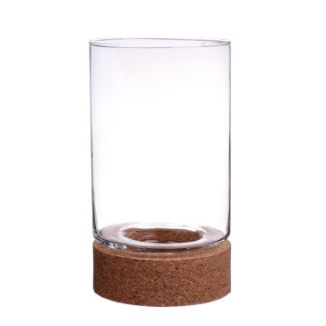 Candle glass BERRO with cork base, clear, 10"/25cm, Ø6"/15cm