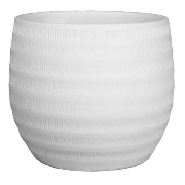 Ceramic plant pot TIAM with grooves, white-matt, 6,5"/17cm, Ø8"/20cm