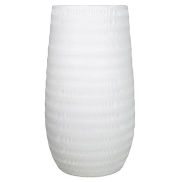 Ceramic plant vase TIAM with grooves, white-matt, 15,5"/40cm, Ø8,5"/22cm