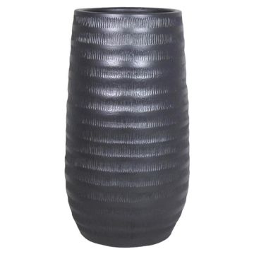 Ceramic plant vase TIAM with grooves, black-matt, 15,5"/40cm, Ø8,5"/22cm