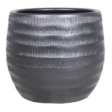Ceramic plant pot TIAM with grooves, black-matt, 10"/26cm, Ø11,5"/29cm