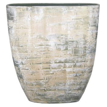 Oval flower pot AGGELOS, ceramic, wall look, cream-green, 20"x6,5"x22,5"/51x17x57cm