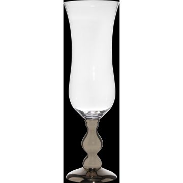 Big champagne glass vase PIYA with foot, XXL size, clear-silver, 3ft/90cm, Ø11"/29cm