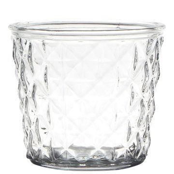 Votive glass IRYNA with diamond pattern, clear, 4"/10cm, Ø4.3"/11cm