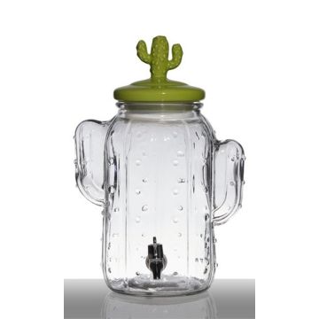Glass drink dispenser AILIS, tap, cactus ceramic lid, clear-green, 10"x7.5"x11"/26x19x29cm, 5L