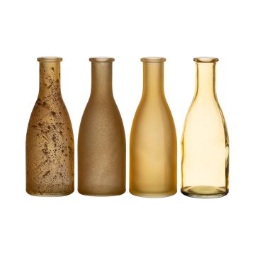 Glass bottles ANYA, 4 pieces, yellow-brown, 7"/18cm, Ø2.4"/6cm