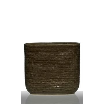 Oval ceramic plantpot ALICK with grooves, brown, 11"x4.9"x9.4"/27x12,5x24cm