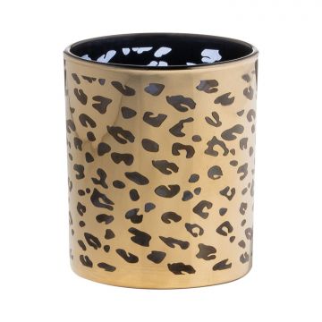 Votive candle holder SENGA, leopard pattern, gold, 2.6"/6,5cm, Ø2.2"/5,5cm