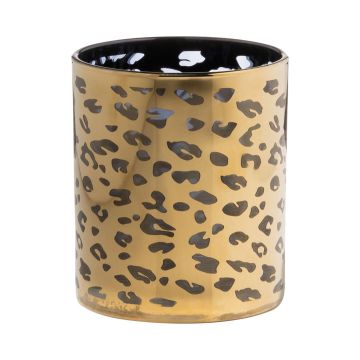 Votive glass SENGA, leopard pattern, gold, 4"/10cm, Ø3.5"/9cm