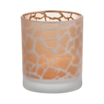Votive glass SENGA, giraffe pattern, matt-gold, 4"/10cm, Ø3.5"/9cm