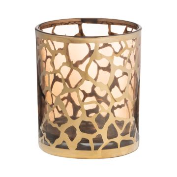 Votive glass SENGA, giraffe pattern, gold, 4"/10cm, Ø3.5"/9cm