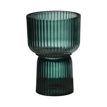 Maxi tea light jar KENSIE, grooves, green-clear, 6.1"/15,5cm, Ø4.1"/10,5cm