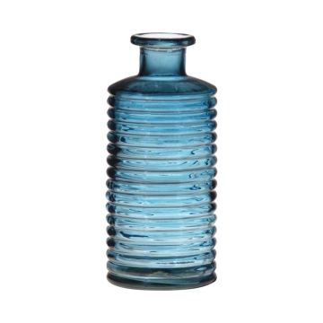 Decor glass bottle STUART with grooves, blue-clear, 12"/31cm, Ø5.7"/14,5cm