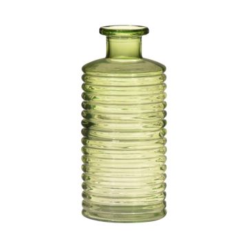 Decor glass bottle STUART with grooves, green-clear, 12"/31cm, Ø5.7"/14,5cm