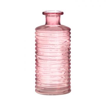 Glass deco bottle STUART with grooves, pink-transparent, 8.5"/21,5 cm, Ø 3.7"/9,5 cm