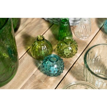 Ball glass bottle AMAURY, dots, clear-blue, 3.1"/8cm, Ø3.3"/8,5cm