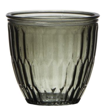 Glass plant pot JOCELYN, pattern, clear-grey, 4"/10cm, Ø4.3"/11cm