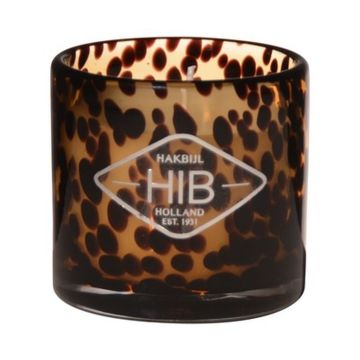 Wax candle in tea light glass RENITA, orange-brown-clear, 4"/10cm, Ø3.5"/9cm