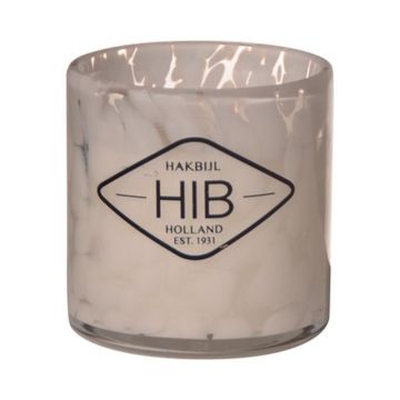 Wax candle in tea light glass RENITA, white-clear, 4"/10cm, Ø3.5"/9cm