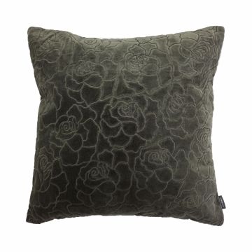 Velvet cushion ALAIA, rose pattern, brown, 18"x18"/45x45cm