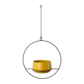 Hanging pot made of metal QUINLEE, metal ring, yellow-black, 14"x7"x28"/36x18x70cm