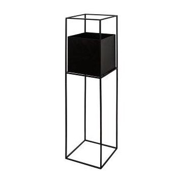 Square plant pot QUANDA with metal stand, black, 10"x10"x3ft/25x25x100cm