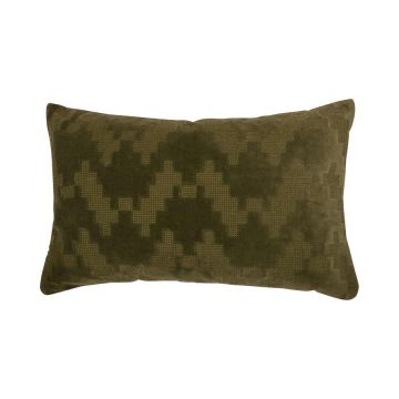 Soft velvet cushion ANJALI, olive green, zigzag structural pattern, 20"x12"/50x30cm
