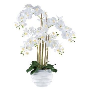 False Phalaenopsis orchid STONFER, white decorative pot, white, roots, 3ft/90cm